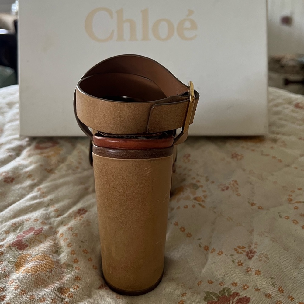 Chloe Strappy Leather Platform Sandals - Tan Size 38.5 - Picture 12 of 15